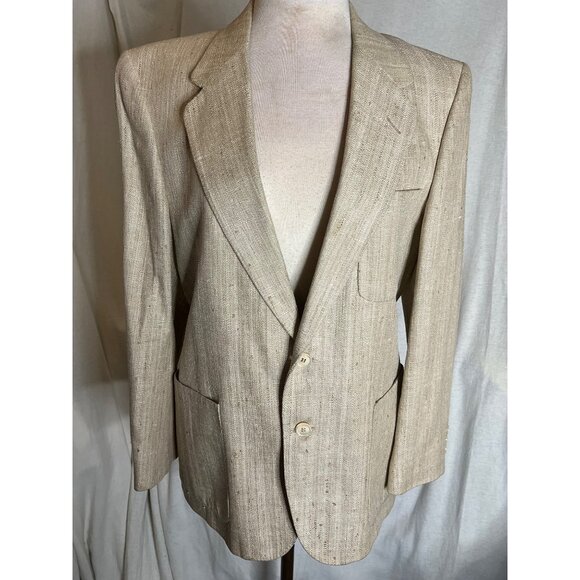 Vintage Di Mitri Men's Silk Blazer Jacket Beige 100% Pure Silk Two-Button Size M - Picture 1 of 16
